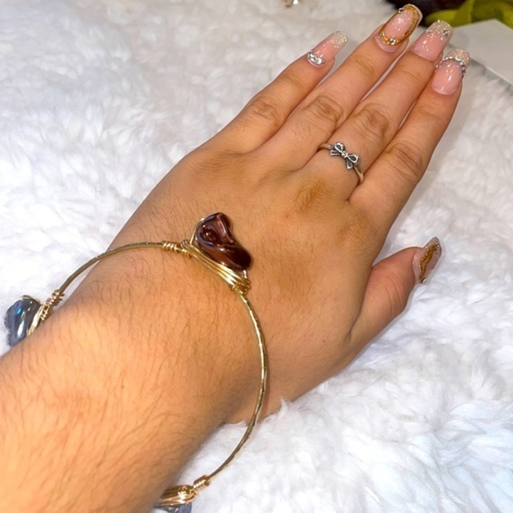 HANDMADE‎ Gray Burgundy Stone Bracelet W/BOX